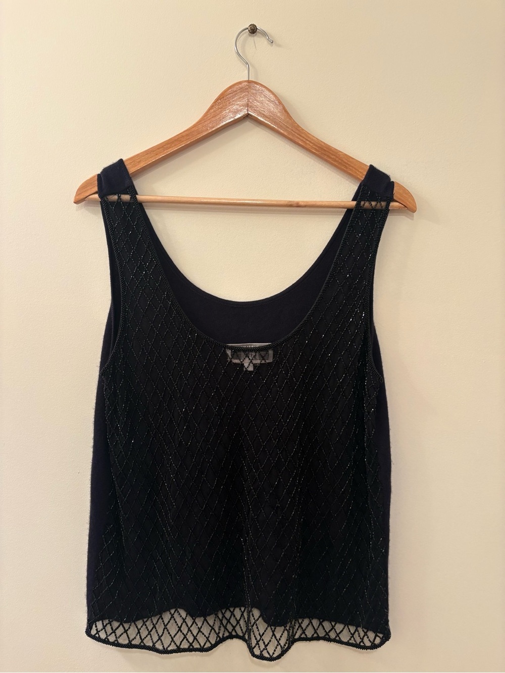Badgley Mischka Vintage Black Cashmere Sleeveless Beaded Tank Top in Size Small